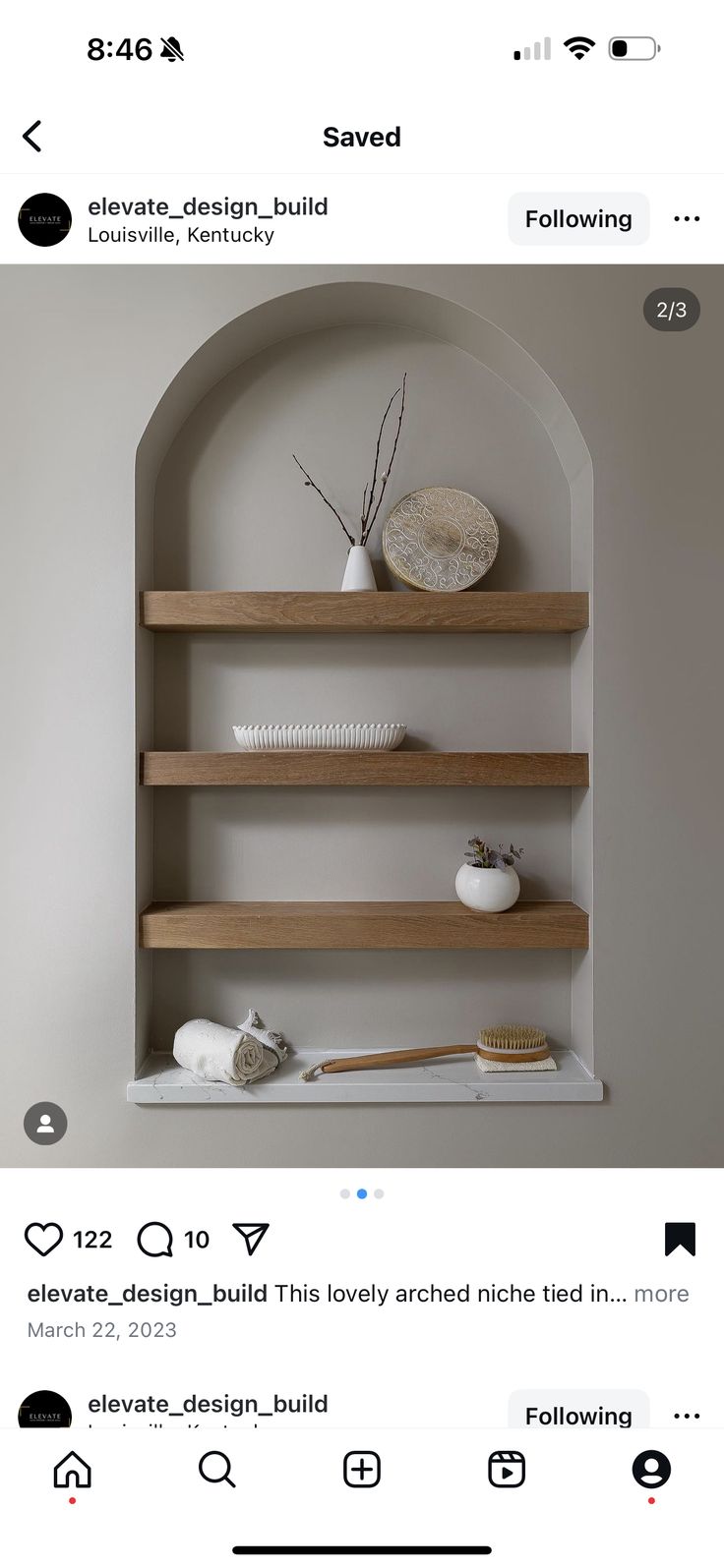 an instagram page with two shelves and vases on top of each shelf in the same room