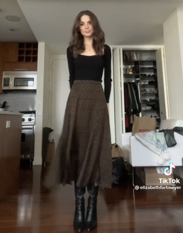 Normal Style Outfit, Skirt And Tall Boots Outfit Winter, Dark Academia Inspo Outfit, Anathema Device Outfit, Elegant Artsy Outfit, Office Fashion Women Work Outfits Business Casual, Rehearsal Dinner Dress For Guest Casual, Dark Brown Aesthetic Outfit, Architects Outfit Female