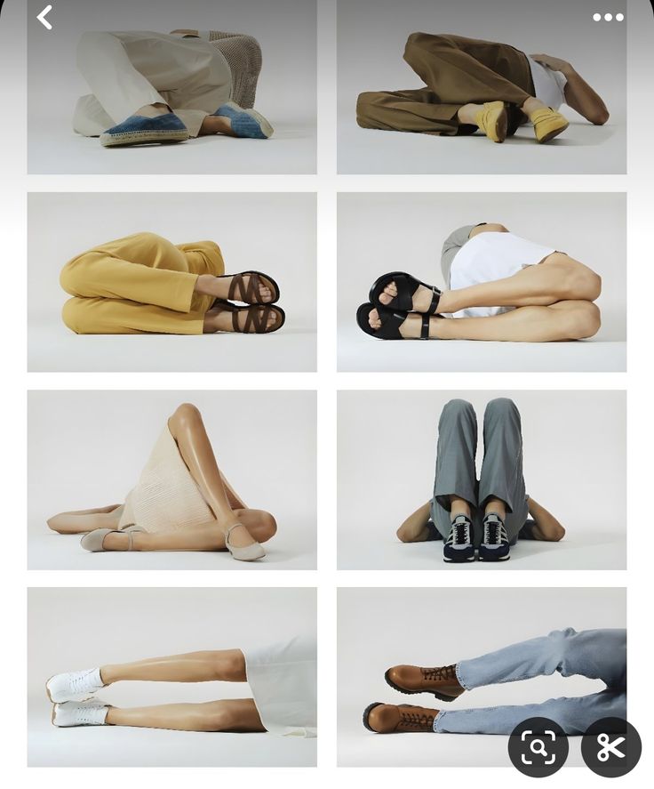 six different images of people laying on the ground with their feet up and legs down