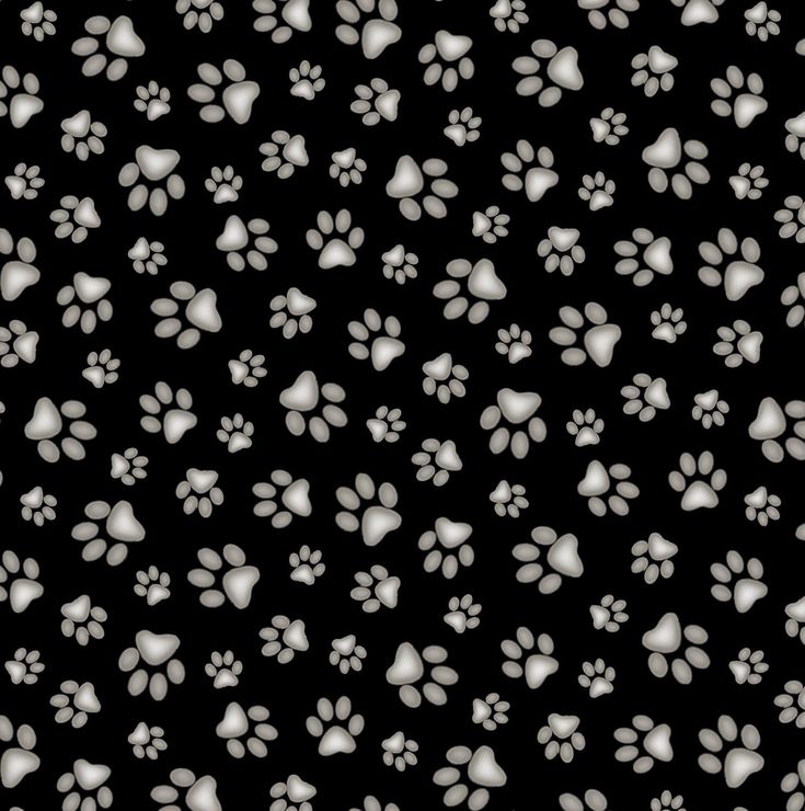 black and white dog paw prints with hearts on it's side, all in the same pattern