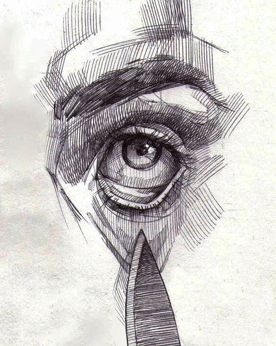 a drawing of an eye with a tie on it