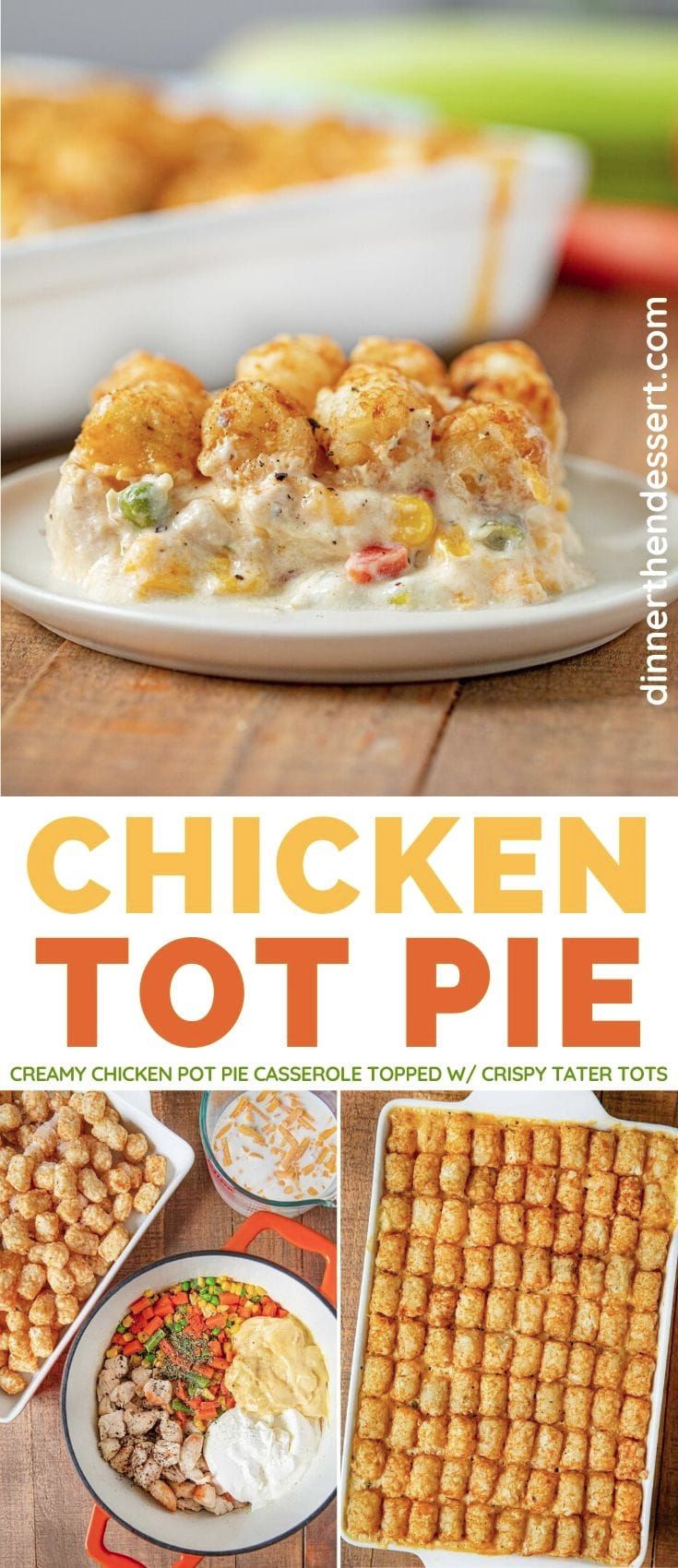 the cover of chicken tot pie is shown with pictures of different casserole dishes