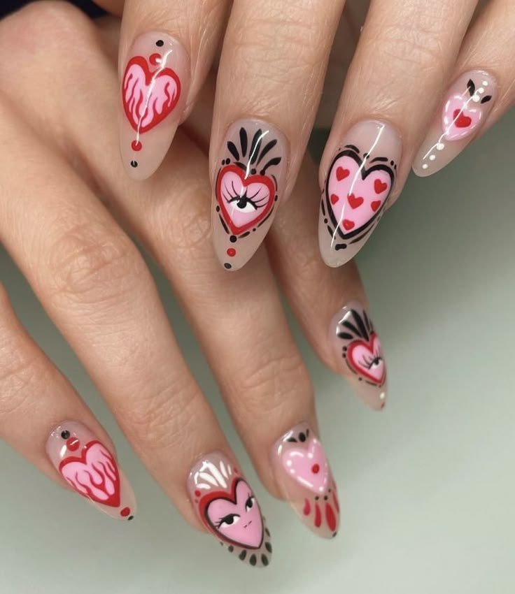 Candy Heart Nail Designs, Vday Nails, 2024 Ideas, February Nails, Valentine Nails, Spring Nail Art, Minimalist Nails, Heart Nails, Cool Nail Designs