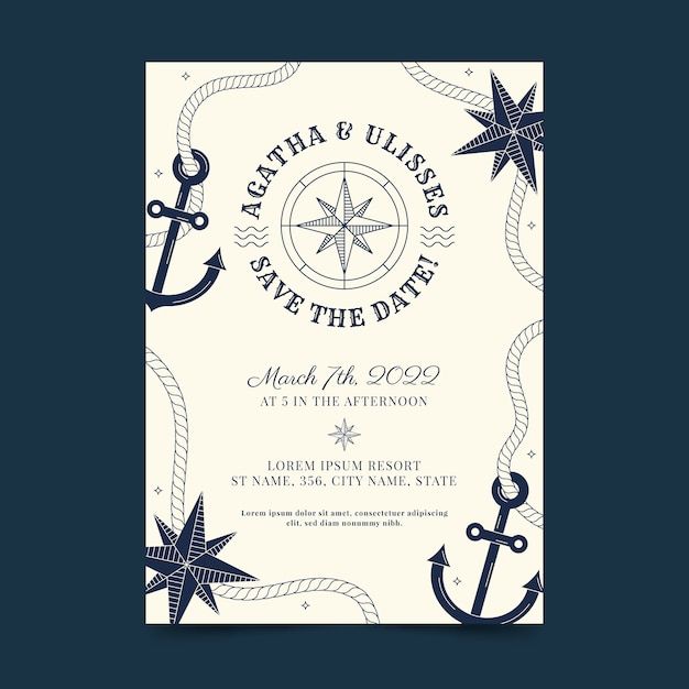 an anchor, starfish and rope wedding save the date card with text on it