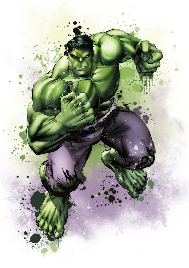 the incredible hulk in green and purple paint splattered on it's face