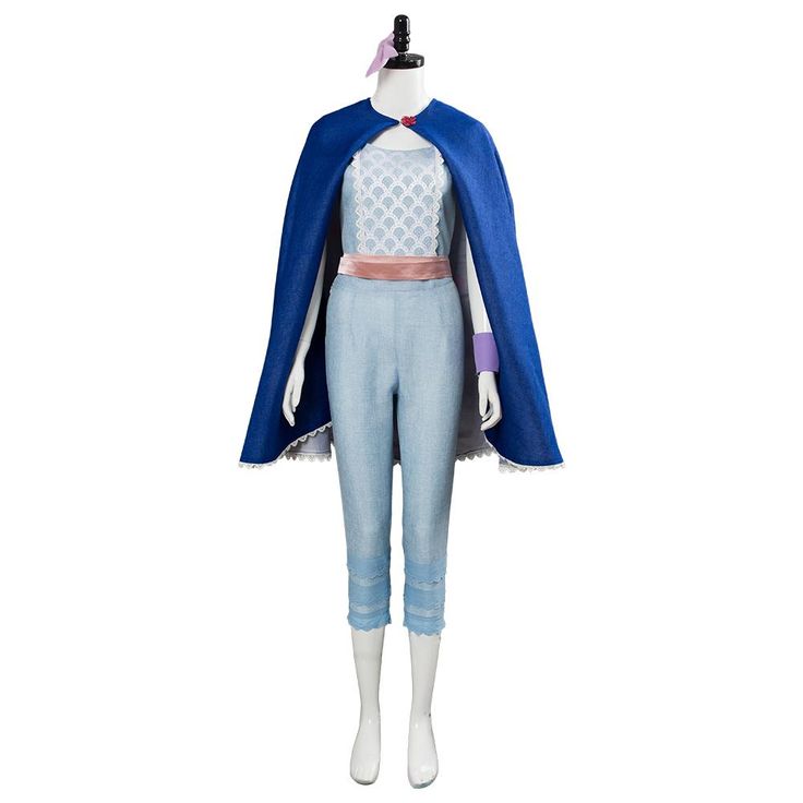 the little mermaid cosplay costume is shown in blue and white, with a cape over her head