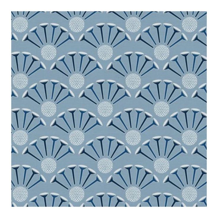 a blue and white wallpaper with fan shaped designs on it's sides,