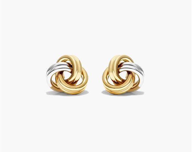 14K Yellow & White Gold Love Knot Stud Earrings. Two tones for twice the style. These chic yet classic earrings take you from day to night, from the weekend to work and back again. Add these staples to your accessory wardrobe today! Classic Yellow Gold Polished Earrings, Classic Polished Finish Yellow Gold Earrings, Yellow Gold Tarnish-resistant Earrings, Love Knot Gold Earrings, Knot Stud Earrings 1stdibs, Gold Knot Earrings, Knot Stud Earrings, Knot Studs, Rings Mens Wedding Bands