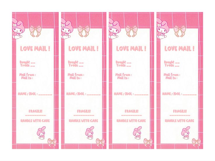 two pink bookmarks with cartoon characters on them and the words love mail written below