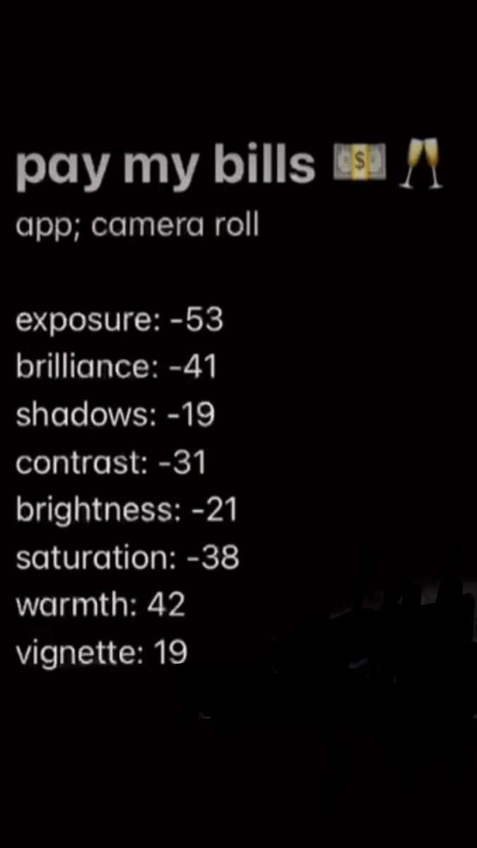 an advertisement for bill's in the dark with text that reads, i pay my bills app camera roll exposure - 53 shadows