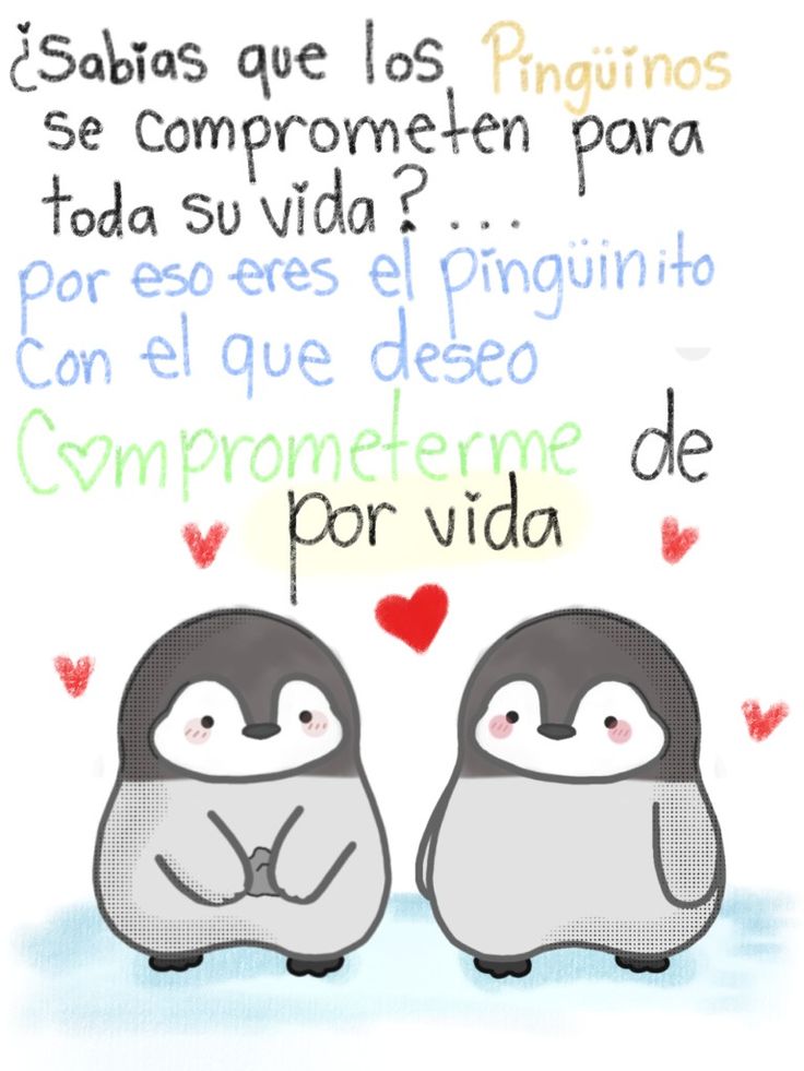 two penguins sitting next to each other with the words in spanish and english above them