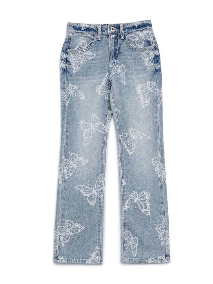 Free their style with these unique flared jeans. Designed with light-wash denim fabrication, allover butterfly print and four-pocket construction. Zip fly. 16 29, Sale Store, Kids Sale, Button Dress, Handbag Shoes, Light Wash Denim, Flared Jeans, Accessories Store, Shoe Style