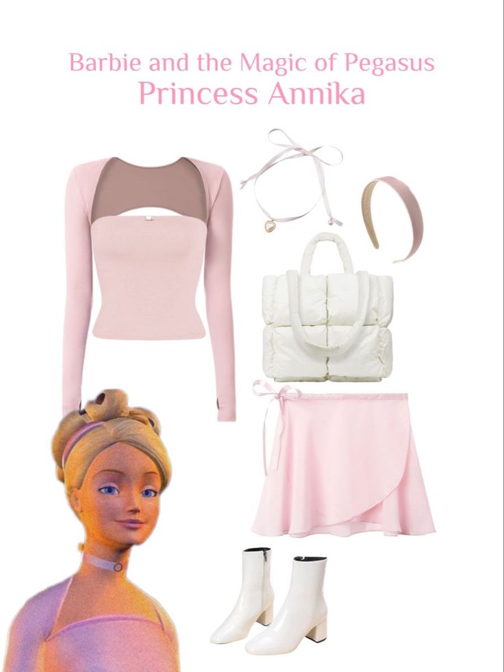 barbie is wearing a pink dress and white shoes with her hair in a bunt