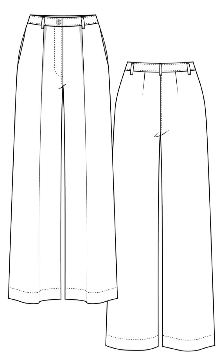 the front and back view of a women's wide leg pants, with pockets on each side