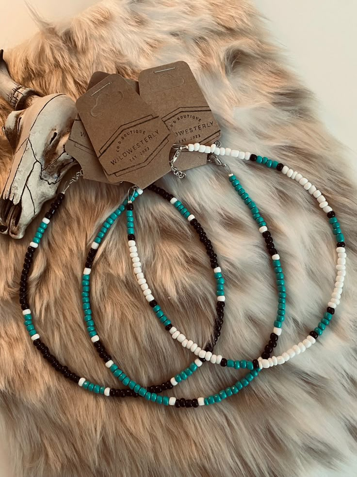 "Hand Crafted Western Beaded Choker, Beaded Anklet, & Beaded Bracelet ⚡︎ Lightweight Necklace  ⚡︎︎ 7 strand wire ⚡︎ Metal Color: Silver  ⚡︎ 16\" Lobster Clasp with adjustable length to 14\" (choker) ⚡︎︎ Choker, Anklet, & Bracelet" Western Fashion Jewelry, Cowboy Jewelry, Simple Beaded Necklaces, Western Bracelets, Cowgirl Accessories, Country Jewelry, Western Necklaces, Beaded Anklet, Beaded Jewelry Necklaces