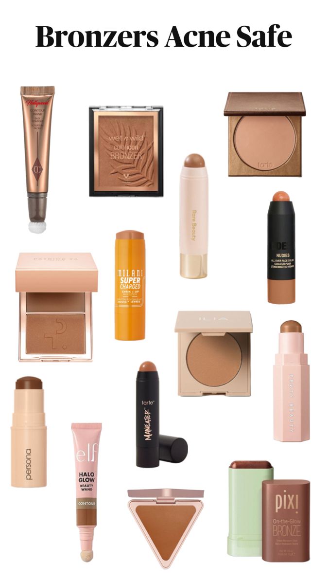 Makeup acne safe| #acnesafe | bronzer | makeup | aesthetic | recommend | beauty tips | charlottetilbury | #tarte | ilia cosmetics | fenty beauty | #bronzer  #beautyproducts #makeupproducts Wet N Wild Bronzer, Fenty Beauty Bronzer, Acne Safe Makeup, Makeup Acne, Bronzer Stick, Face Mapping Acne, Milani Makeup, Safe Makeup, Best Bronzer