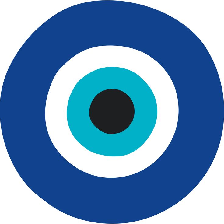 a blue and white circle with an eyeball in the center on a white background