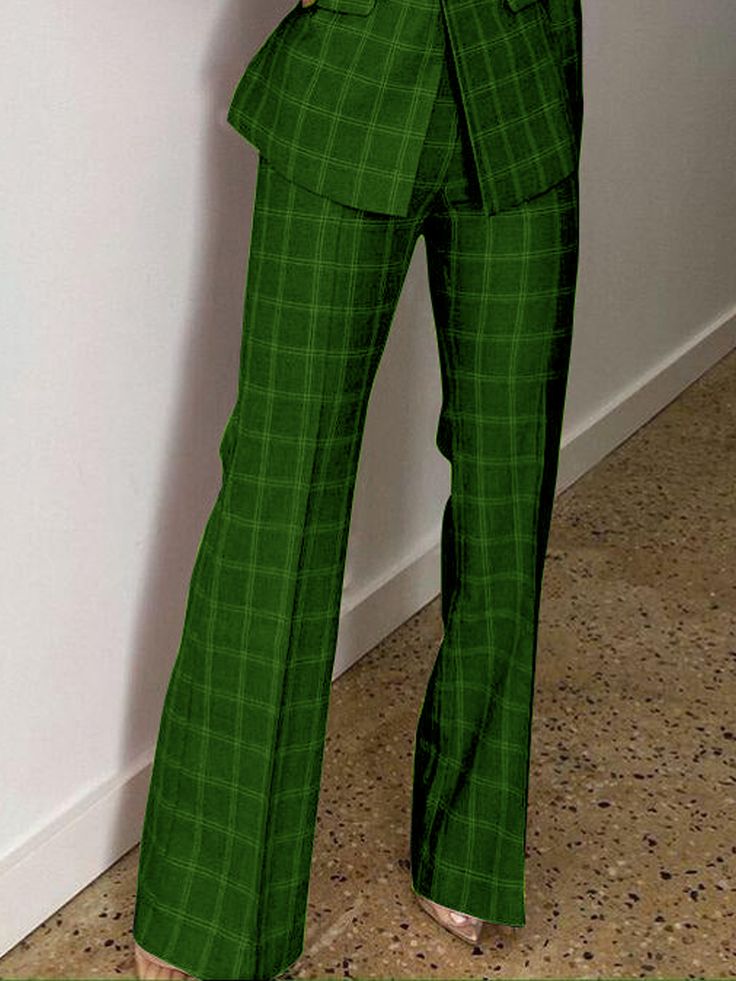 Stylewe offers stylish and concessional Fashion Pants.. SPU: 112FA772E01, Color: Green, Thickness:Lightweight, Silhouette:H-Line. Winter Typ, Types Of Coats, Fashion Bottoms, Plaid Suit, Fall Plaid, Casual Office, Plaid Fashion, Long Sleeve Plaid, Suit Pants