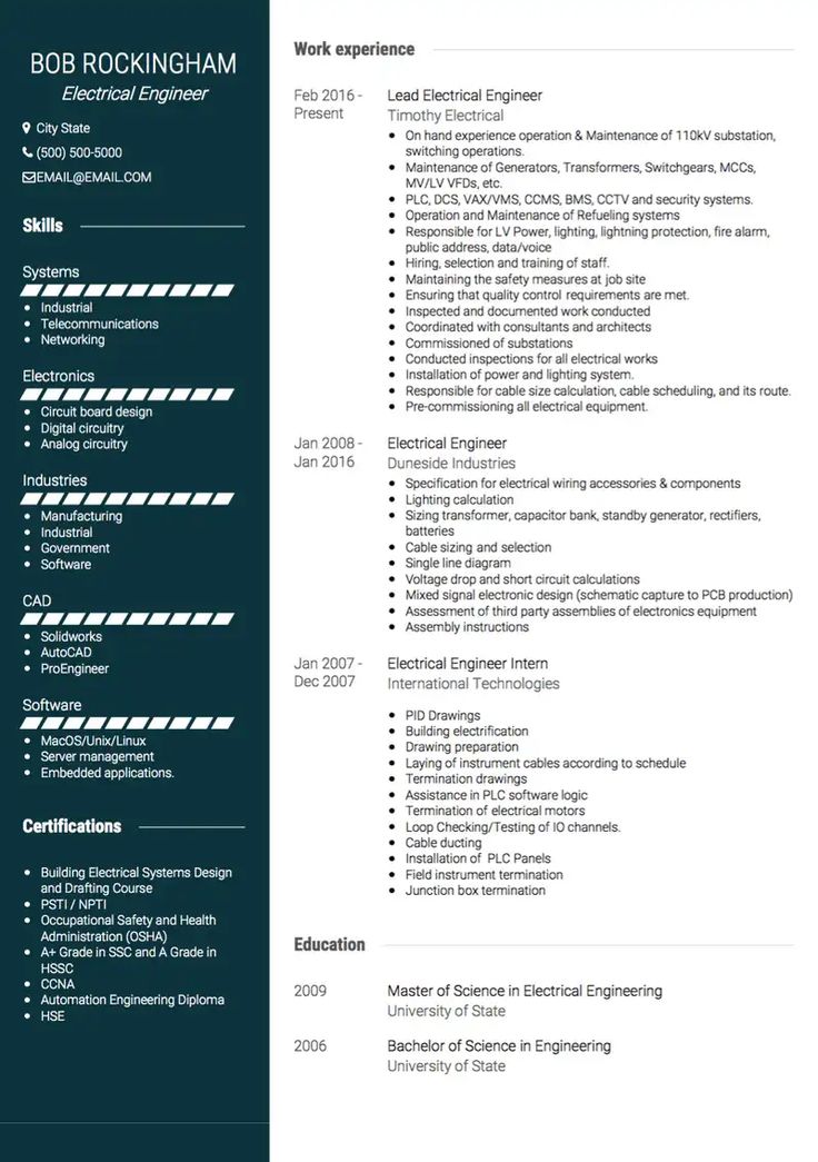 a professional resume for an engineer