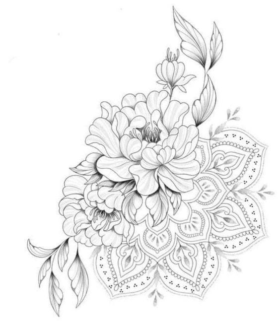 a black and white drawing of flowers