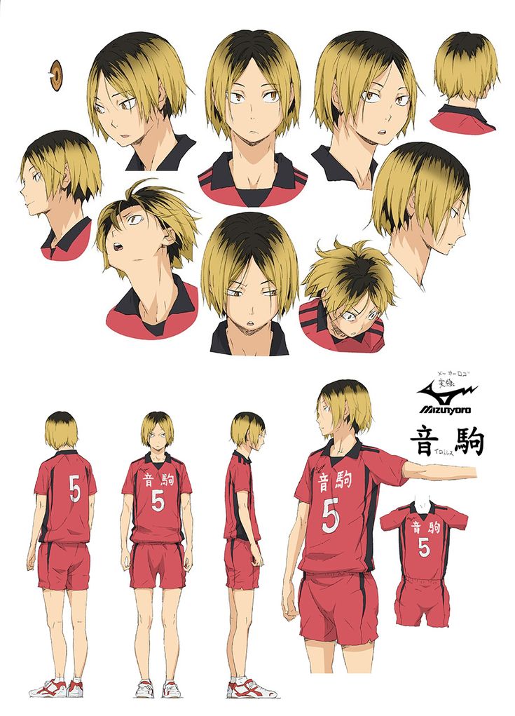 an anime character with blonde hair and red shorts is shown in various poses, including the head