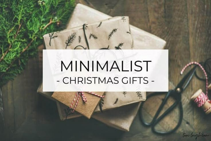 presents wrapped in brown paper with the words minimalist christmas gifts on them next to scissors