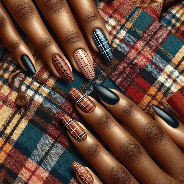 Add a timeless touch to your manicure with our Checks Pattern Nail Art tutorial. This design features clean, crisp lines that create a stylish checkerboard effect, blending classic elegance with modern flair. Whether you prefer a traditional black-and-white palette or want to experiment with bold colors, this versatile nail art is perfect for any occasion. Our easy-to-follow tutorial will guide you through creating the perfect checks pattern, giving your nails a chic and polished look. Burnt Orange Plaid Nails, Houndstooth Nail Art, Two Colour Nails Color Combos, Checkerboard Nail Designs, Black And White Plaid Nails, Black And Brown Nails, Checkerboard Nails, Two Color Nails, Houndstooth Nails