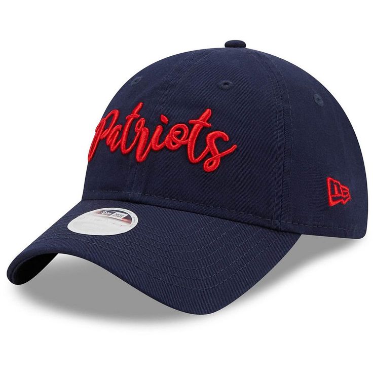 Show that you're a dedicated New England Patriots fan in classic fashion with this Script 9TWENTY hat from New Era. It features the New England Patriots team name in raised embroidery across the crown that sits low for relaxing wear and all-day comfort. The adjustable closure also lets you choose which fit works best for the most comfortable feel.Show that you're a dedicated New England Patriots fan in classic fashion with this Script 9TWENTY hat from New Era. It features the New England Patriots team name in raised embroidery across the crown that sits low for relaxing wear and all-day comfort. The adjustable closure also lets you choose which fit works best for the most comfortable feel.PRODUCT FEATURESBrand: New EraImportedWoven clip tagOne size fits mostEmbroidered graphics with raised Patriots Fans, Raised Embroidery, Mens Trends, Team Name, Classic Fashion, Mens Big And Tall, New England Patriots, Navy Women, Adjustable Hat