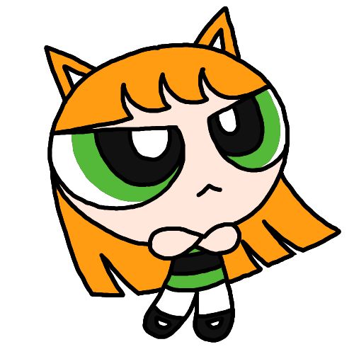 the powerpuff girl cartoon character with green eyes and an orange cat's head