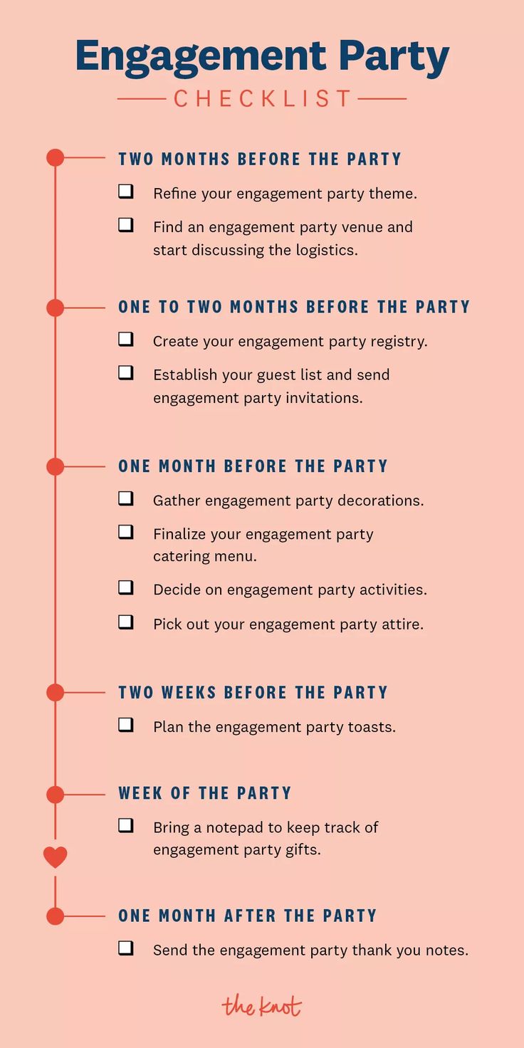 a pink poster with the words engagement party checklist