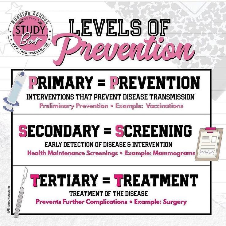 a poster with the words, levels of prevention and primary treatment for children in pink