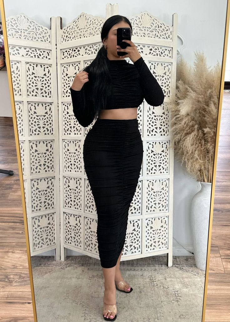 Slinky shirring crop top and skirt set 95% Polyester 5% Spandex Crop Top And Skirt Set, Crop Top And Skirt, Top And Skirt Set, Secret Sale, Top And Skirt, 2 Piece Set, Hunter Green, Black Media, Top Dress