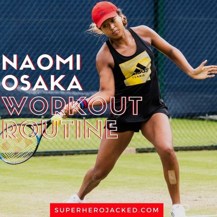 a woman holding a tennis racquet on top of a tennis court with the words namomi kosa workout routine