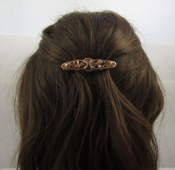 "This lovely Flower Filigree is a brass stamping and is soldered to the Genuine 70mm French Barrette Clip. Your choice of either silver ox, copper ox, or brass ox finish. A thick anti-tarnishing plate is professionally plated, oxidized to bring out the intricate detail in each piece, hand satined and lacquered to further insure this will never tarnish. No special care is required. Amazingly lightweight. This is the perfect size clip for holding half of your hair if your hair tends to be on the t Hair Clips Aesthetic 90s, Feminine Hair Accessories, Half Up With Barrette, French Hair Barrettes, French Hair Accessories, Flat Hair Clips, French Barrette Clip, French Hair Clip, French Clip Hairstyles