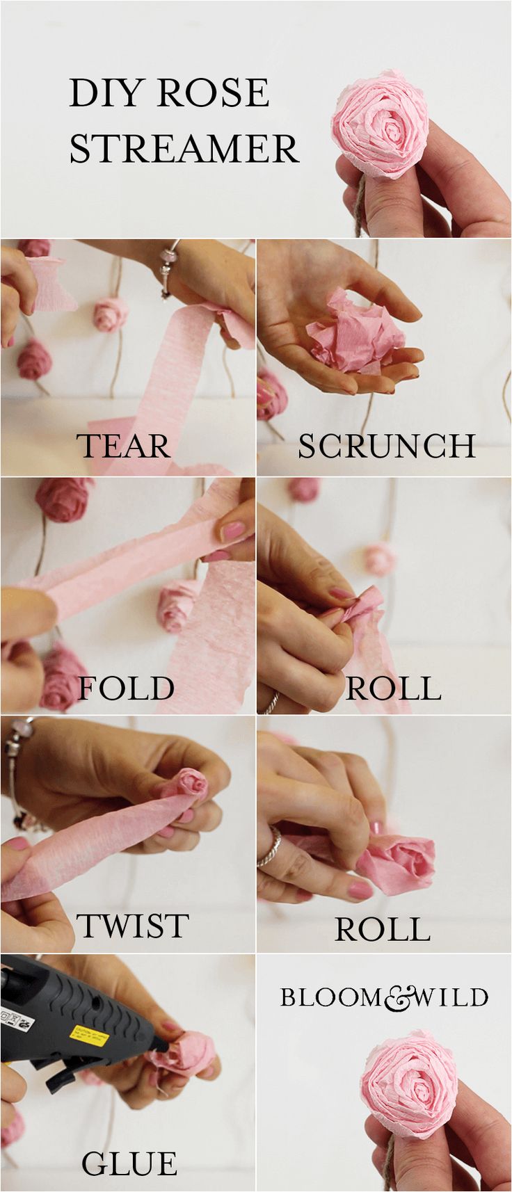 instructions for how to make an origami rose with ribbon and glue - step by step