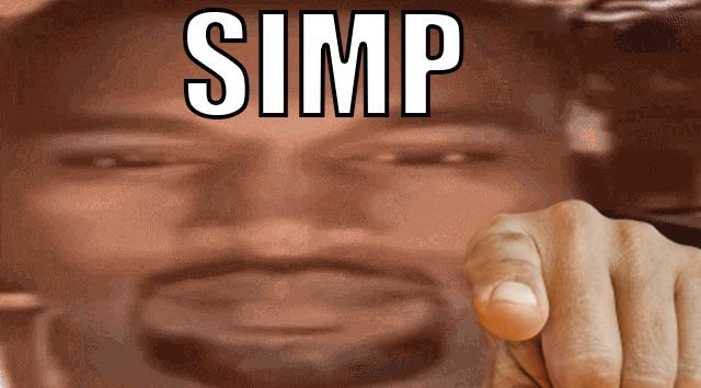 an image of a man pointing to the side with words on it that say simp