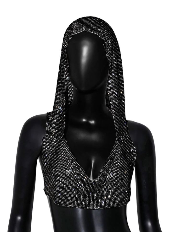 Rhinestone top with hood Star Cut Out Shirt, Dress With A Hood, Rhinestone Set Outfit, Metallic Rave Outfits, Hooded Festival Outfit, Sparkly Rave Outfits, Hooded Rave Outfit, Space Themed Rave Outfits, Sequin Festival Outfit