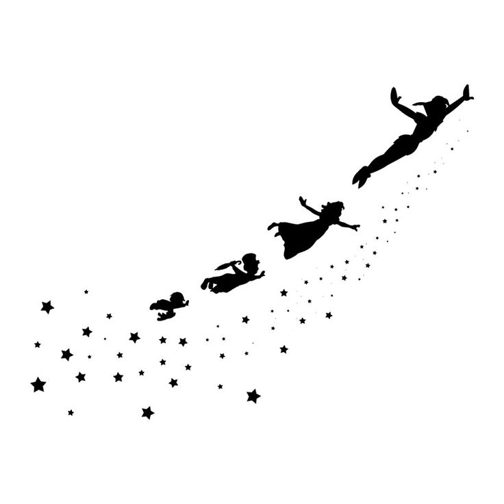 the silhouettes of three people are flying through the air with stars on their backs