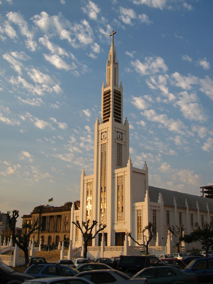 a large white church with a clock tower