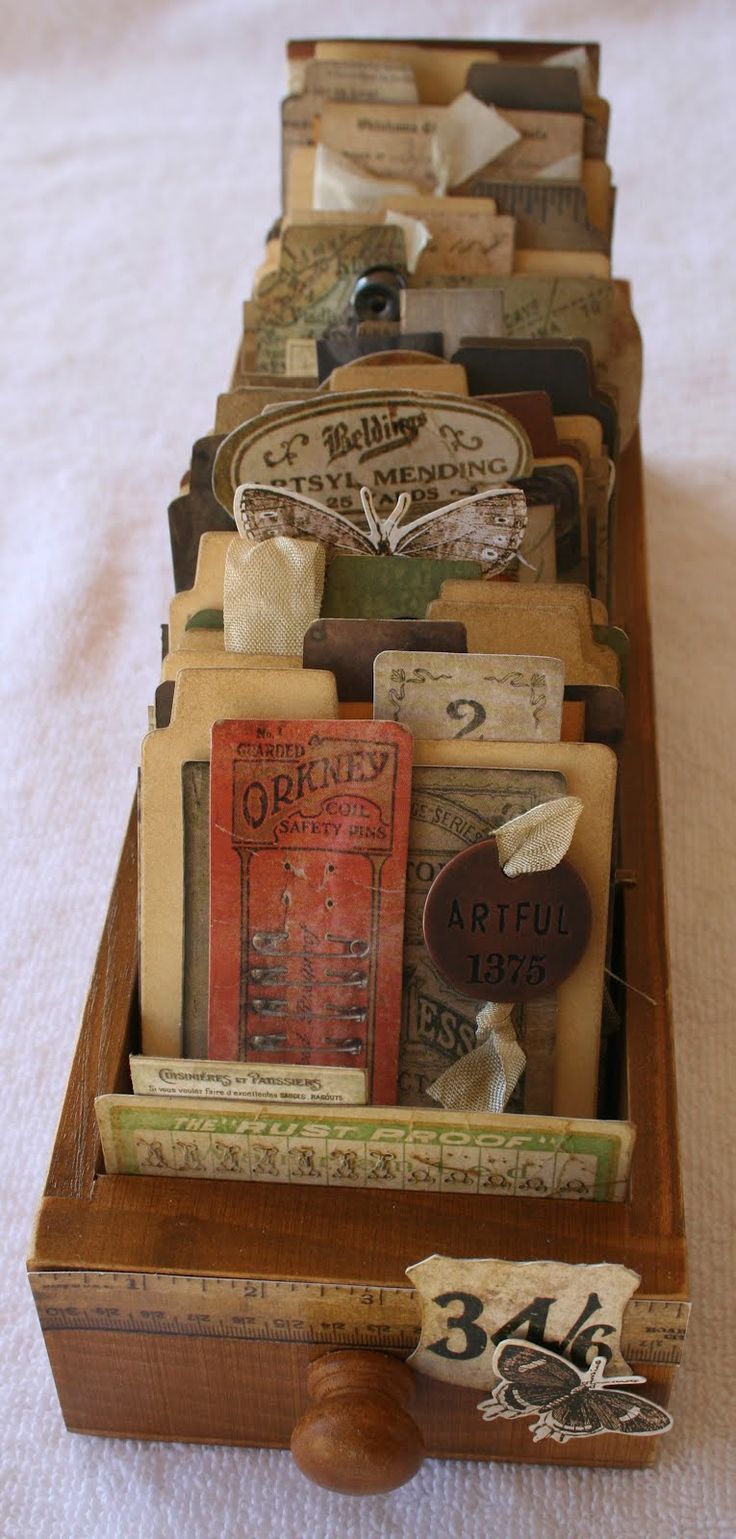 a wooden box filled with lots of different items