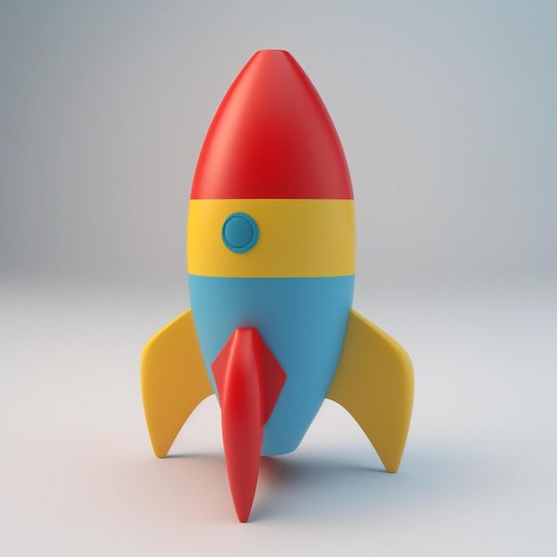 a toy rocket ship sitting on top of a white table next to a gray wall