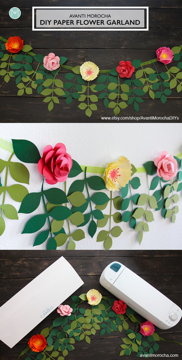 paper flowers are arranged on the side of a wall