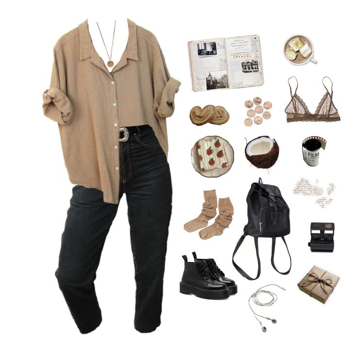 Fall Capsule Wardrobe Cottagecore, Light Edgy Outfits, Neutral Alternative Outfits, Summer Movie Outfit Casual, Black Henley Outfit, Edgy Autumn Outfits, Citycore Outfit, Grunge Cottagecore Outfits, Fall Outfits Dark