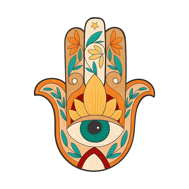 a hamsa with an eye on it's face and leaves in the middle