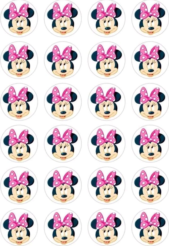 minnie mouse face stickers with pink bows on it's head and the number one in