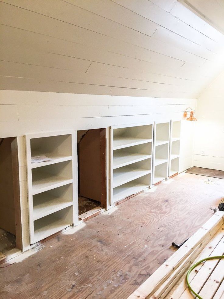 the room is being remodeled with new shelving