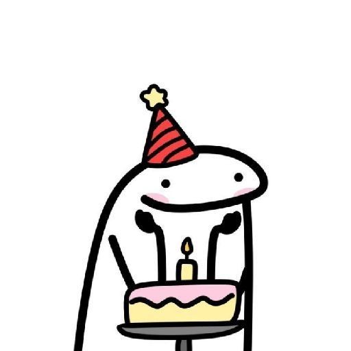 a drawing of a birthday cake with a candle on it's top and a party hat on its head