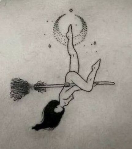 a drawing of a woman flying on top of a broom