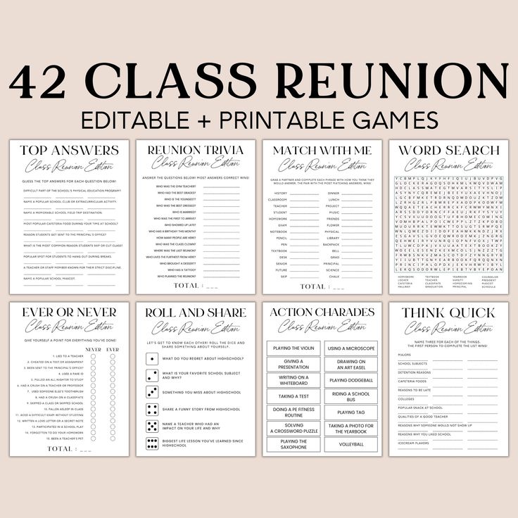 the printable class reunion game is shown in black and white