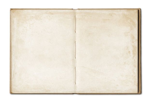 an open book with blank pages on a white background